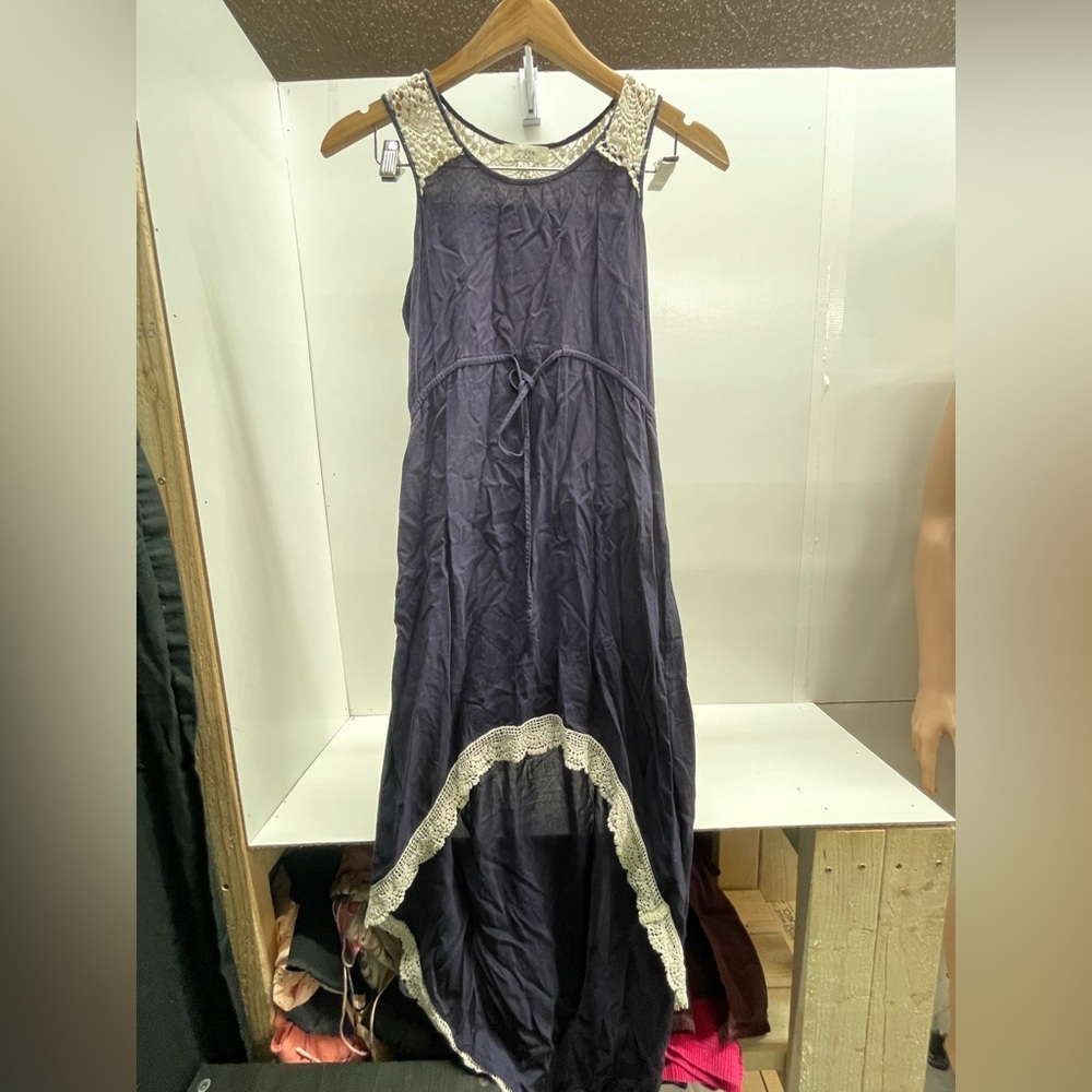 Umgee Navy Maxi Dress with Cream Lace Accents